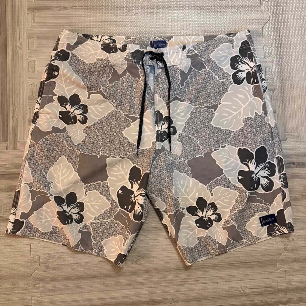 Jack O'Neill Board Shorts Mens 36 Gray White Hibiscus Floral Swim Trunks Aloha